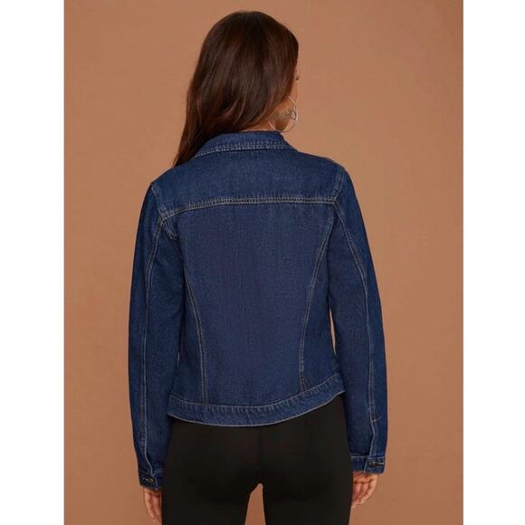 Dark Wash Blue Denim Jean Jacket Classic Button Up / Down Front Pockets - Picture 3 of 7